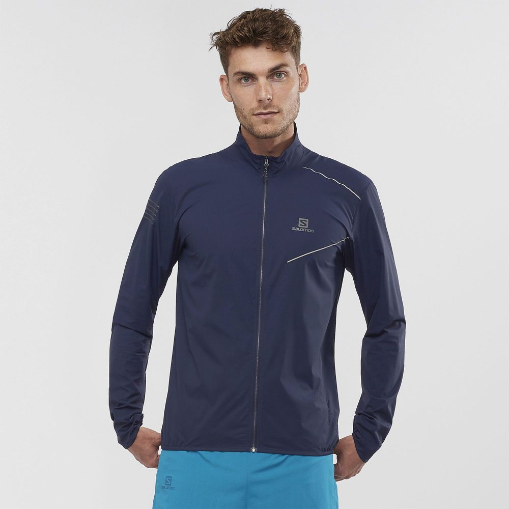 Salomon Singapore Mens Wind Breakers - SENSE M Navy | 32049-AJHQ